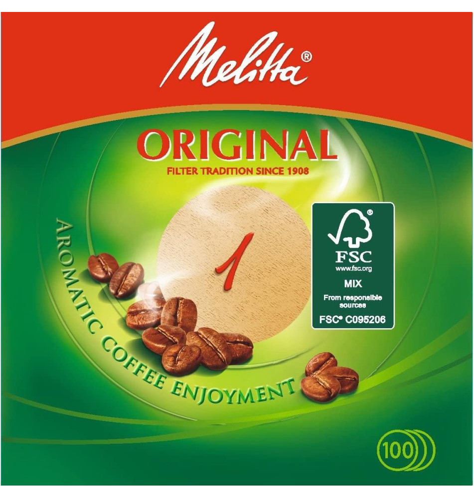 Boîte de 100 filtres à café papier rond diam 94 mm N°1 brun
