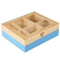 Boîte à Thé 6 Compartiments en Bois Bleu 22 x 18 x 7 cm