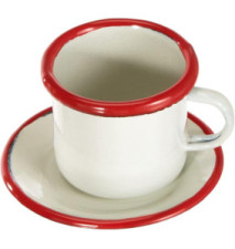 Tasse et soucoupe Acier Emaillé Liseret Bordeaux 9x5x5cm