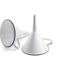 Entonnoir blanc chaud en acier émaillé vitrifié. Diamètre : 13 cm