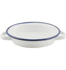 Plat à Oeuf 16 cm Acier Emaillé Blanc Lisere Bleu