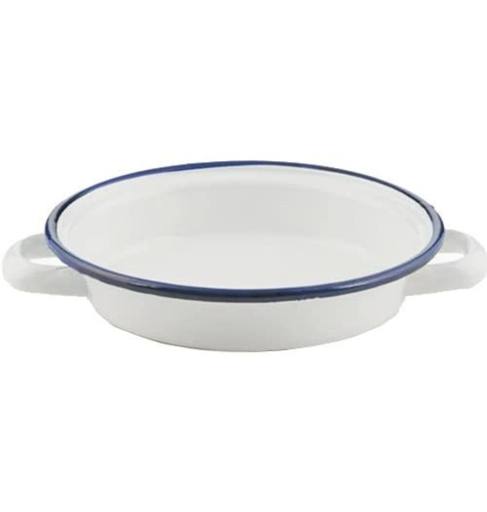Plat à Oeuf 16 cm Acier Emaillé Blanc Lisere Bleu
