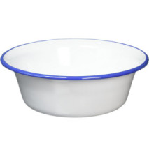 Bol en Acier Emaillé avec Filet Bleu Diam 24 cm Blanc