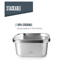 Récipient alimentaire carré EcoInox Micro-ondes -1500ML 18,5x18,5cm
