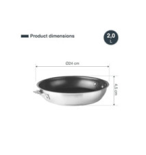Poêle antiadhésive Combi Ø24Cm Acier Inox sans Poignée