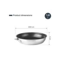 Poêle antiadhésive Combi Ø20Cm Acier Inox sans Poignée