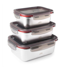 Set 3 récipients alimentaires Ecoinox, Acier inoxydable 18/10, 800/1200/1800 ml