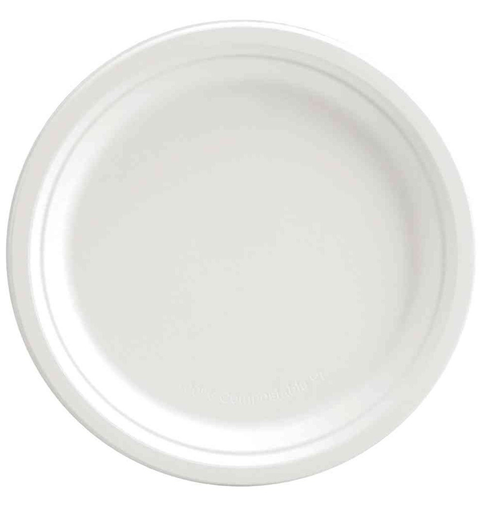 Pack 50 Star : assiette en canne à sucre, ronde, 260 mm, blanc