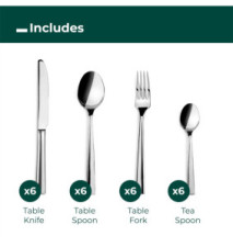 Set 24 Pièces TITANIO Acier Inox 18/10 3mm Couteau, Cuillère, Fourchette, Petite Cuillère