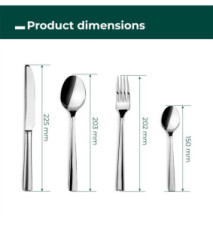 Set 24 Pièces TITANIO Acier Inox 18/10 3mm Couteau, Cuillère, Fourchette, Petite Cuillère