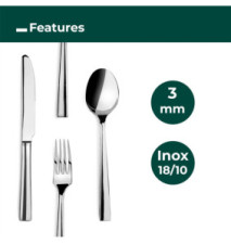 Set 24 Pièces TITANIO Acier Inox 18/10 3mm Couteau, Cuillère, Fourchette, Petite Cuillère