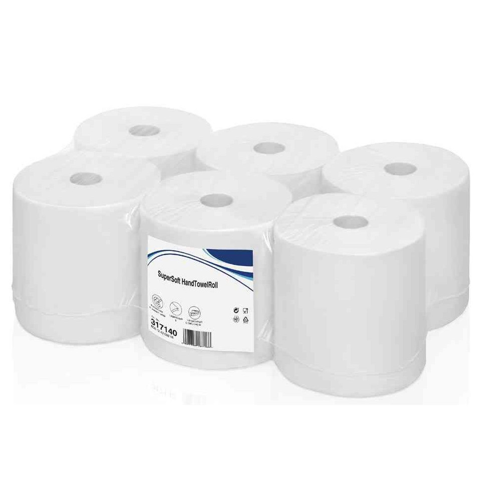 Pack de 6 Rouleaux Essuie-mains Super Soft 2 couches Extra Blanc 140m