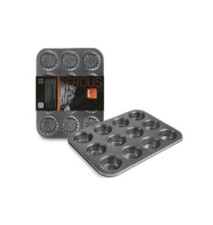 Moule à Muffins 12 Places Perforé Plaque en Acier laminé Noir