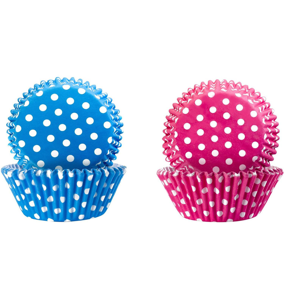 Lot de 100 Capsules à Pâtisserie Diam 7,5 cm Antiadhésive Rose et Bleu