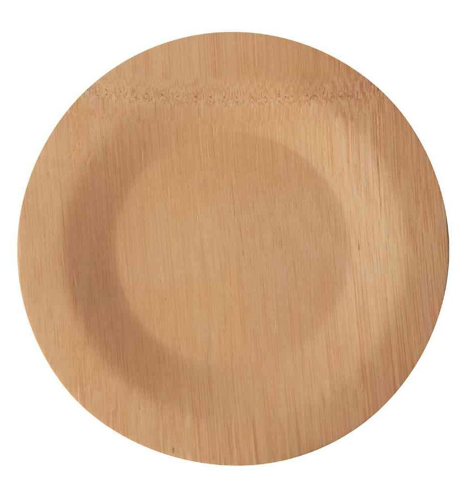 set de 10 assiettes en bambou pure, sans compartiment, 180 mm