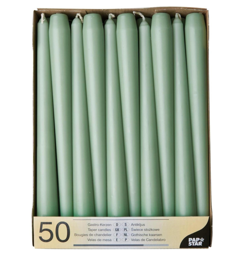 Pack de 50 Bougie de chandelier D 22 mm H 25 cm Env. 7h vert jade
