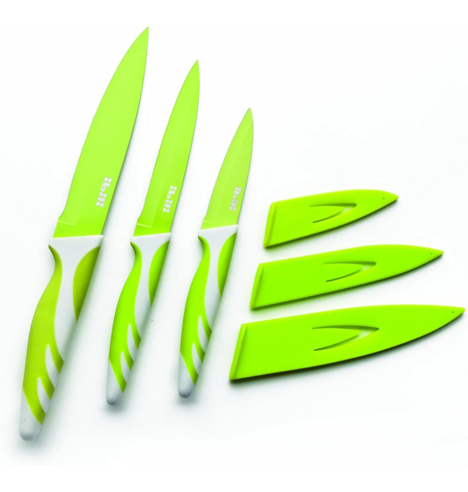 set de 3 couteaux de cuisine vert 8,50+12,5+15 cm