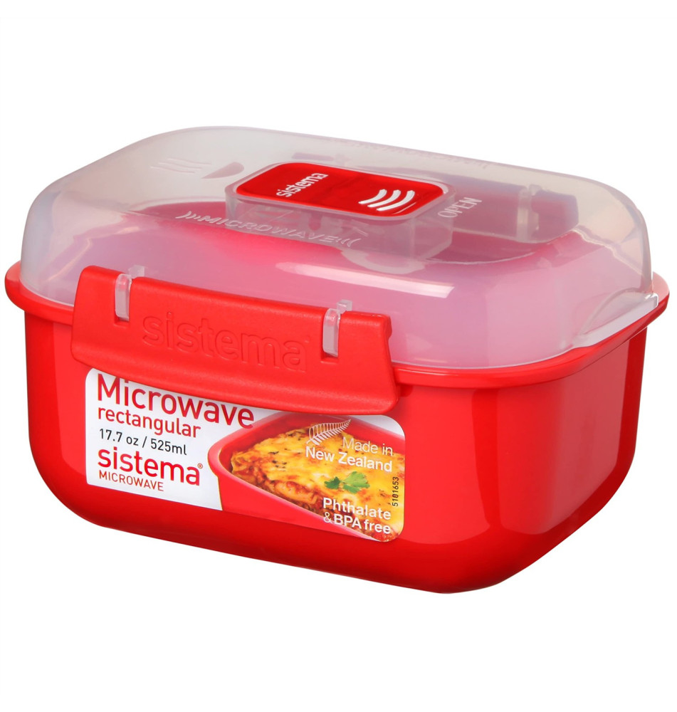 Récipient Micro-Ondes rectangulaire - 525 ML - sans BPA - Rouge/Transparent