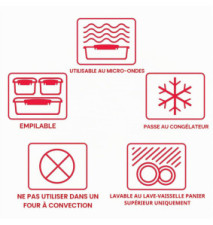 Récipient Micro-Ondes rectangulaire - 525 ML - sans BPA - Rouge/Transparent