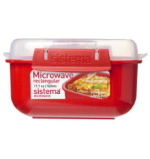 Récipient Micro-Ondes rectangulaire - 525 ML - sans BPA - Rouge/Transparent