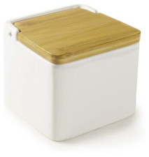 Salière Blanche Céramique et Bambou 11x11 cm