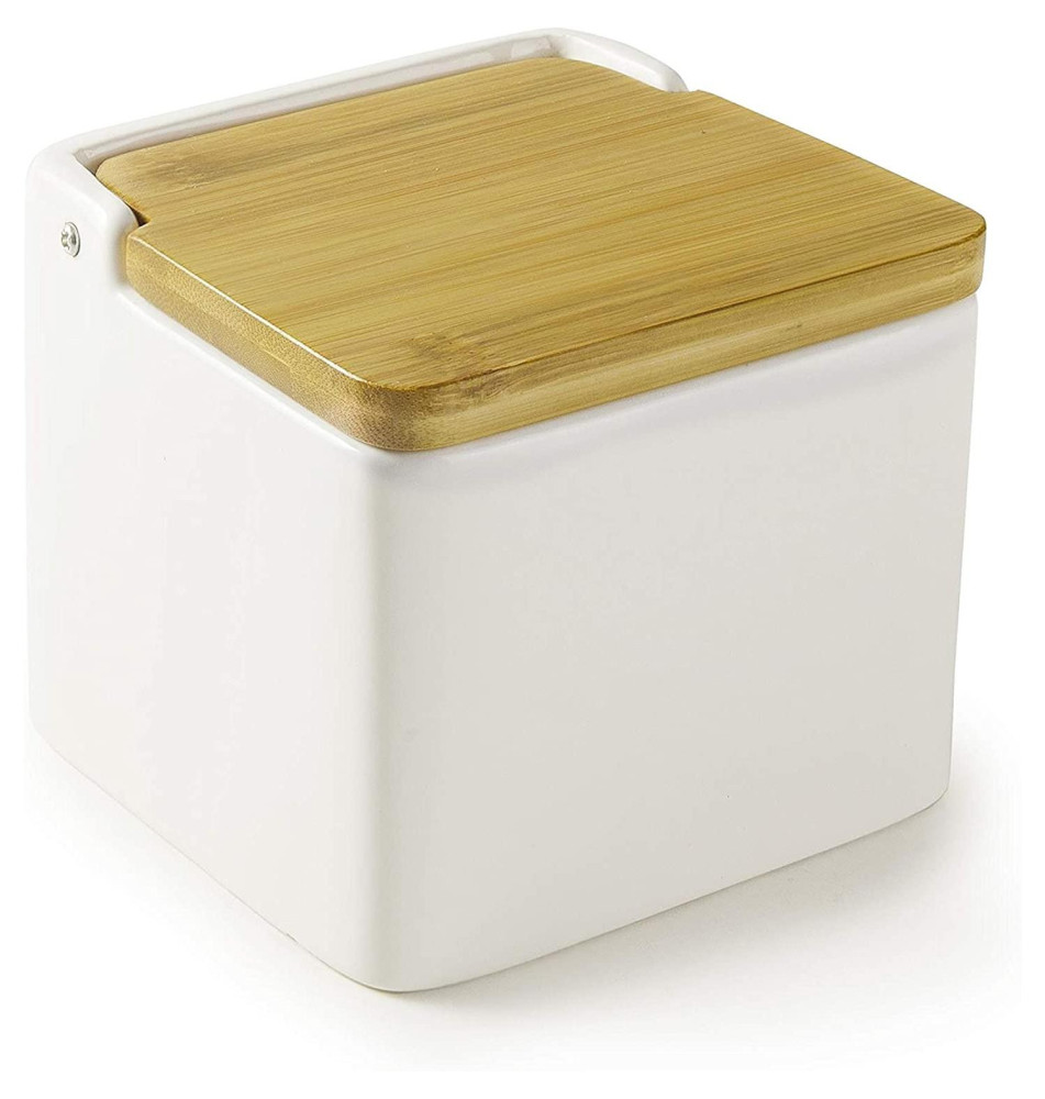 Salière Blanche Céramique et Bambou 11x11 cm