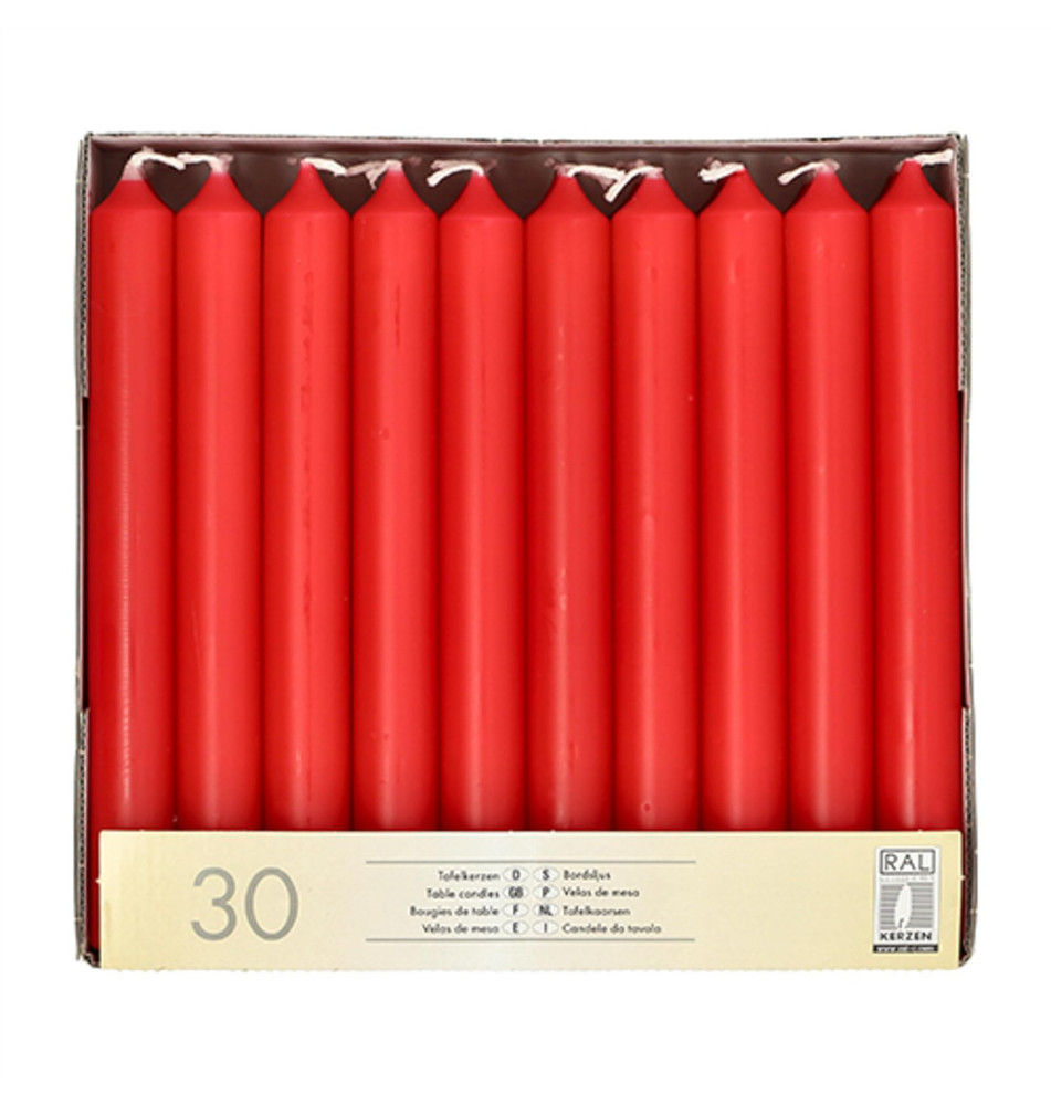 Pack de 30 Bougies de Table 21 mm 19,6cm Env. 7h Rouge