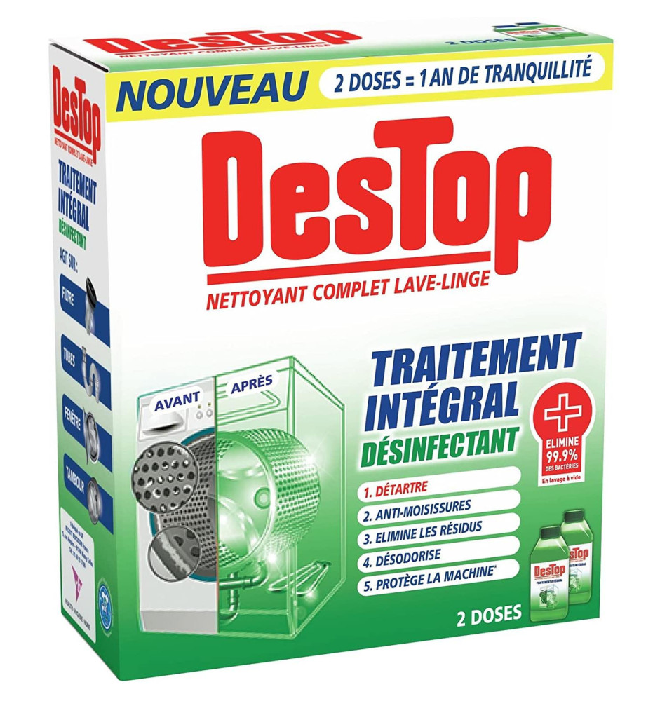 Lot de 2 flacons de 250 ml Nettoyant complet lave-linge traitement intégral