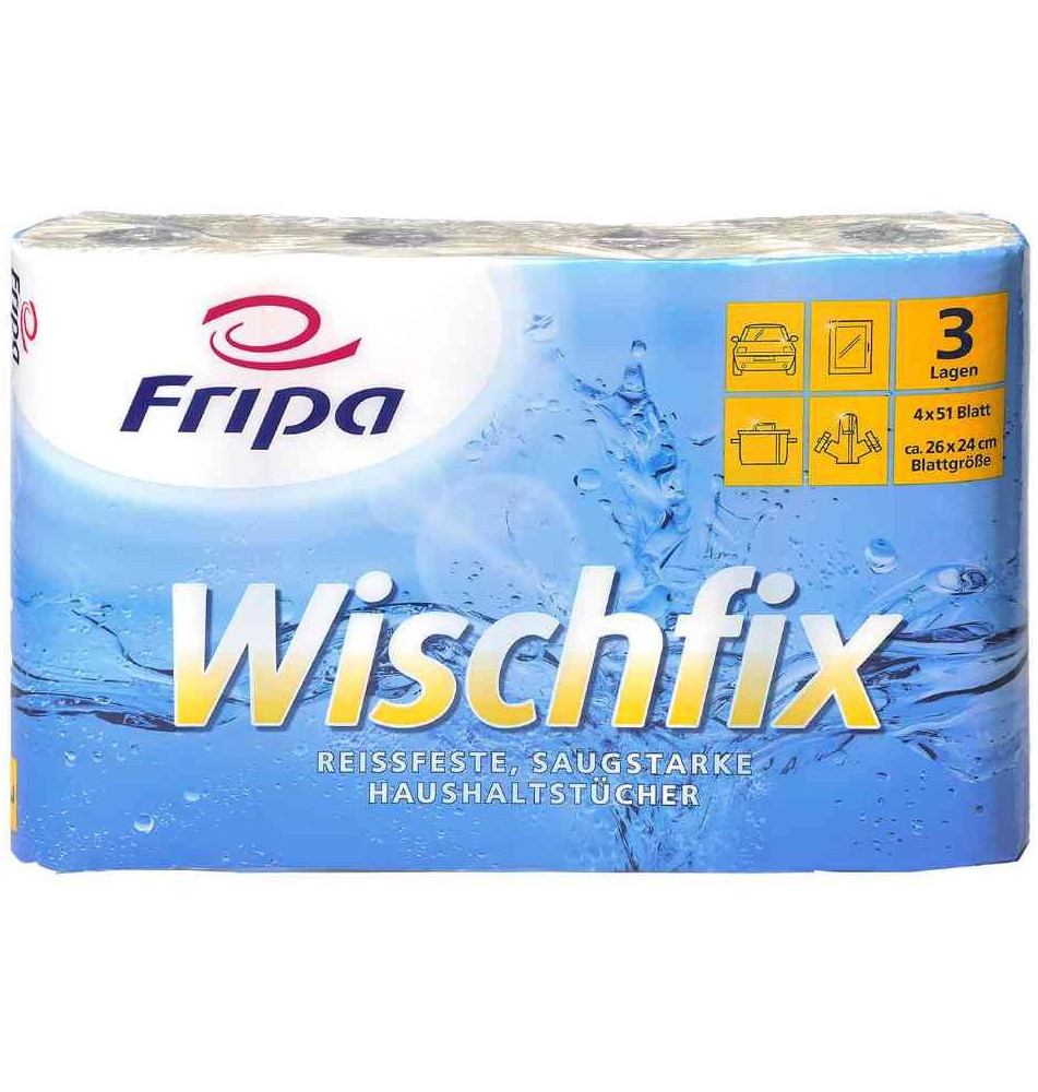 Pack de 4 rouleaux d'essuie-tout Wischfix, 3 couches, extra blanc