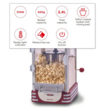Appareil à Popcorn XL - 310W - Capacité 2,4 l - Rouge