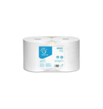 Paquet de 2 Bobines d'essuyage industrielle 2 plis pure cellulose, 1000 formats L305m blanc
